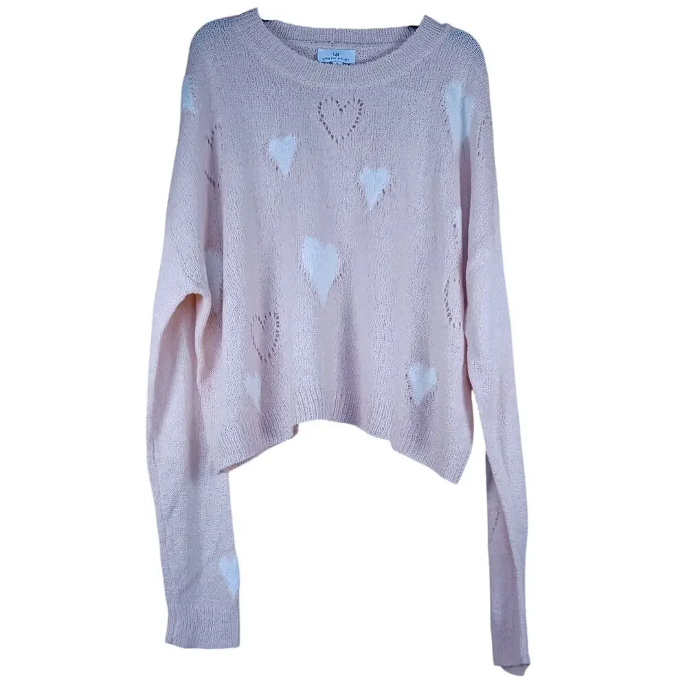 Pink Heart Sweater Soft Girl Balletcore Coquette Size Small Oversized Fit - Picture 4 of 8